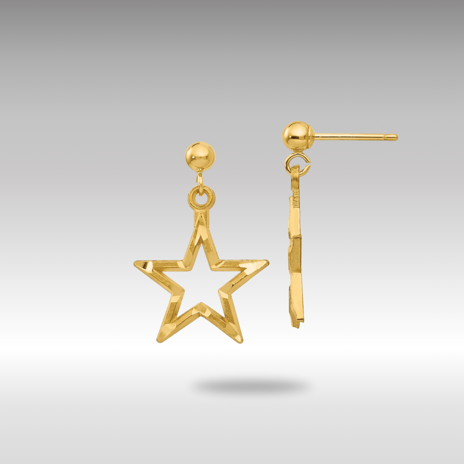 Gold Polished and Diamond-Cut Star Dangle Post Earrings - Model S1351 - Charlie & Co. Jewelry