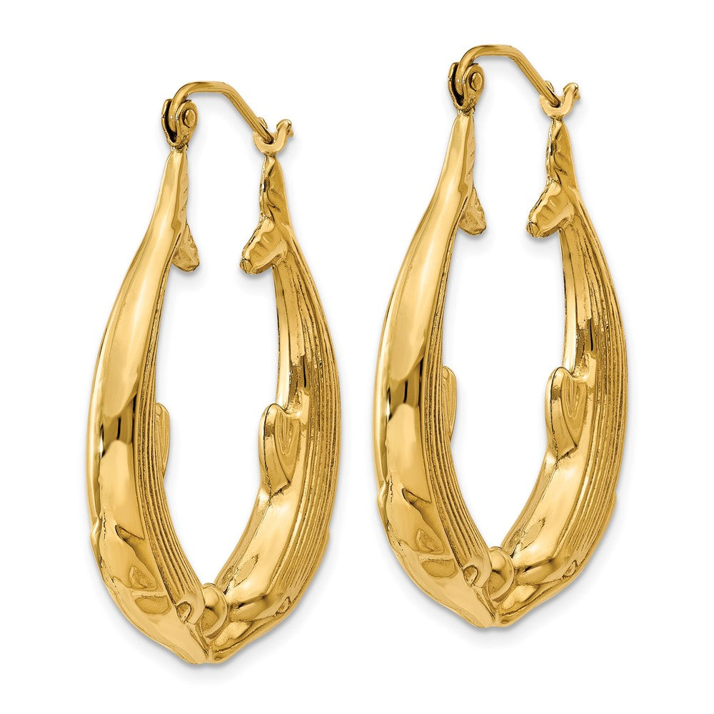 14K Gold Polished Dolphin-Themed Hoop Earrings - Charlie & Co. Jewelry