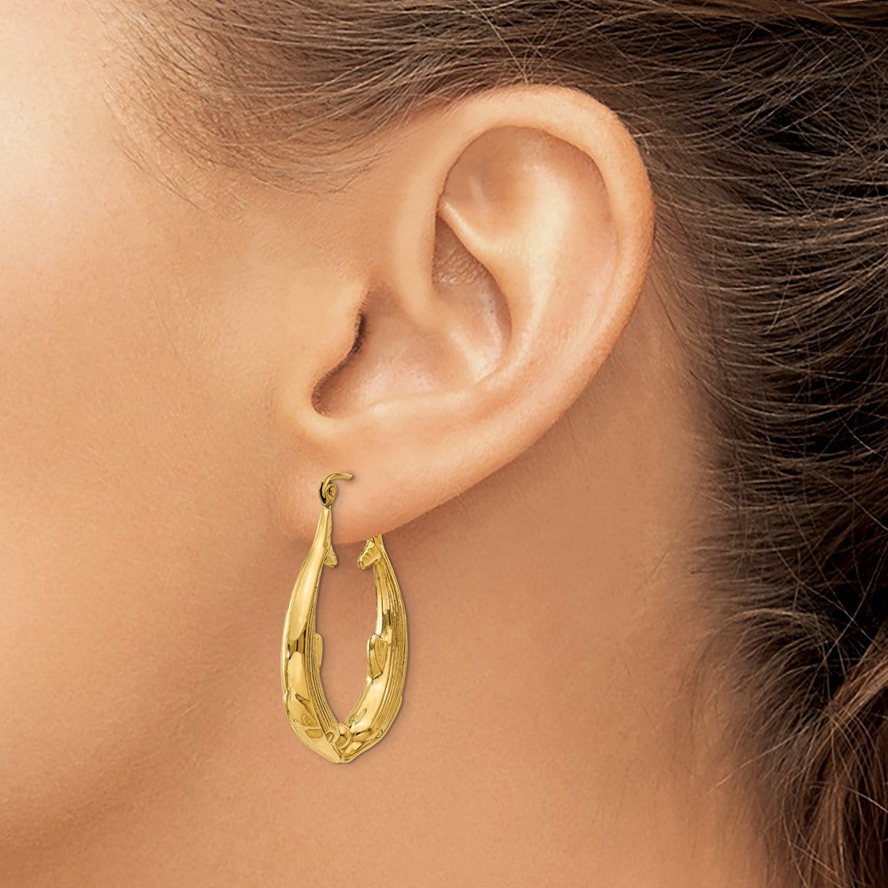 14K Gold Polished Dolphin-Themed Hoop Earrings - Charlie & Co. Jewelry