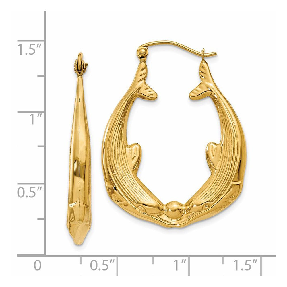 14K Gold Polished Dolphin-Themed Hoop Earrings - Charlie & Co. Jewelry