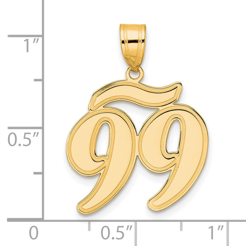 Charlie & Co Jewelry | 14k Brushed Border Script Number 99 Pendant - Model SCN99