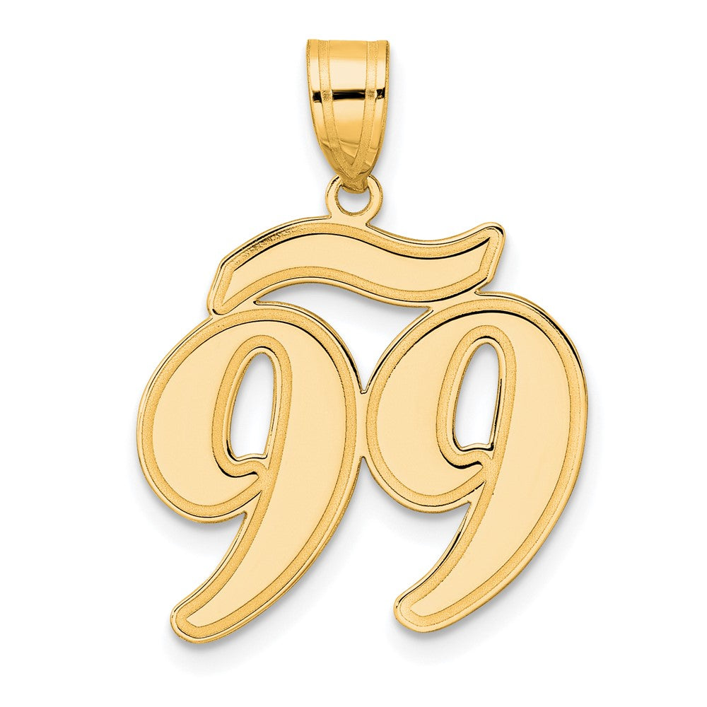 Charlie & Co Jewelry | 14k Brushed Border Script Number 99 Pendant - Model SCN99
