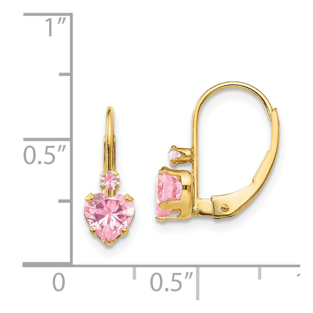 Gold Madi K Pink CZ Heart Leverback Earrings Model-SE2151 - Charlie & Co. Jewelry