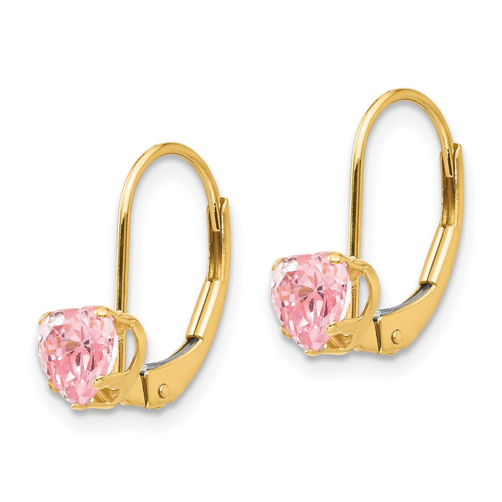 Gold Madi K Pink CZ Heart Leverback Earrings Model-SE2155 - Charlie & Co. Jewelry