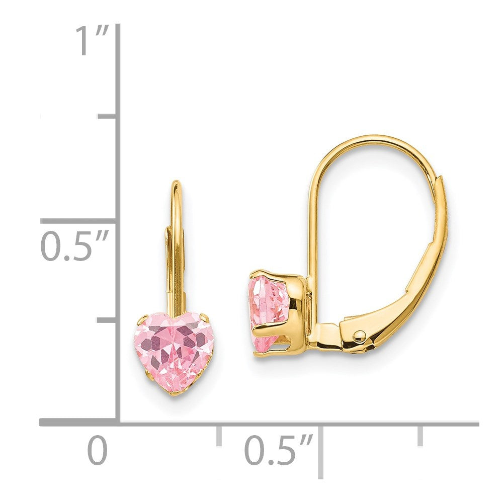 Gold Madi K Pink CZ Heart Leverback Earrings Model-SE2155 - Charlie & Co. Jewelry