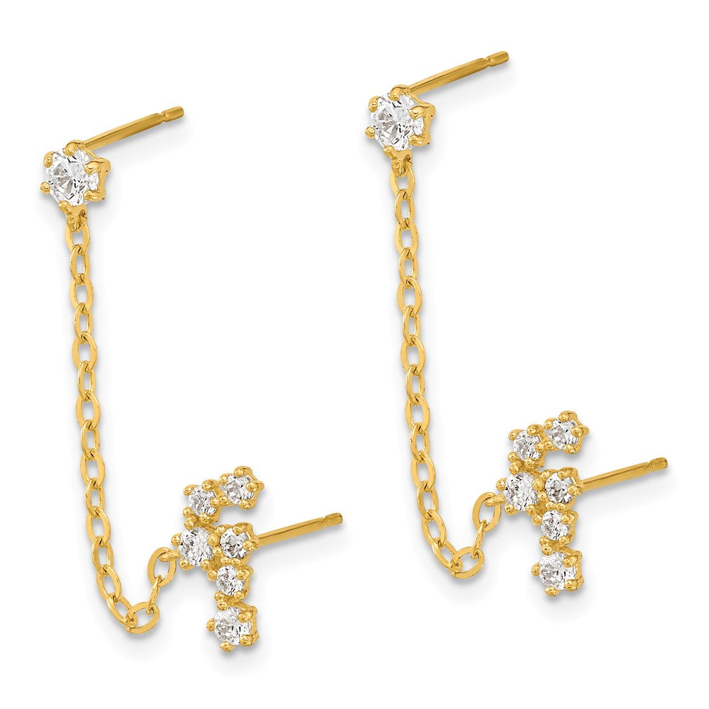 Gold CZ Double Post with Chain Constellation Earrings - Model SE2548 - Charlie & Co. Jewelry