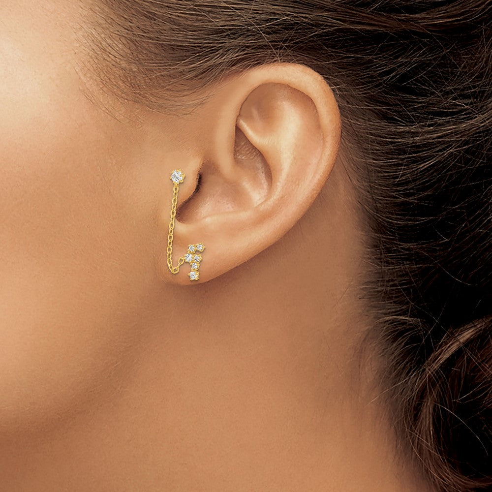 Gold CZ Double Post with Chain Constellation Earrings - Model SE2548 - Charlie & Co. Jewelry