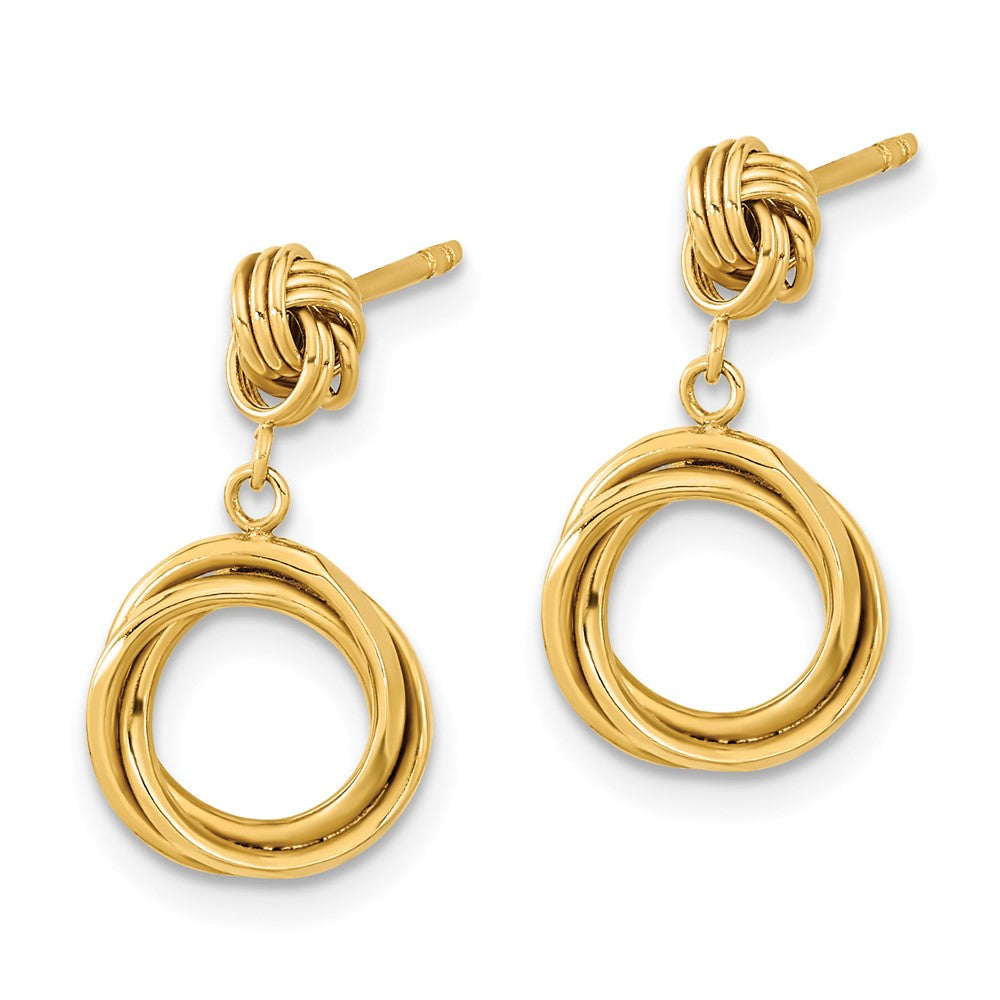 Gold Polished Love Knot with Small Fancy Dangle Post Earrings - Model SE2552 - Charlie & Co. Jewelry