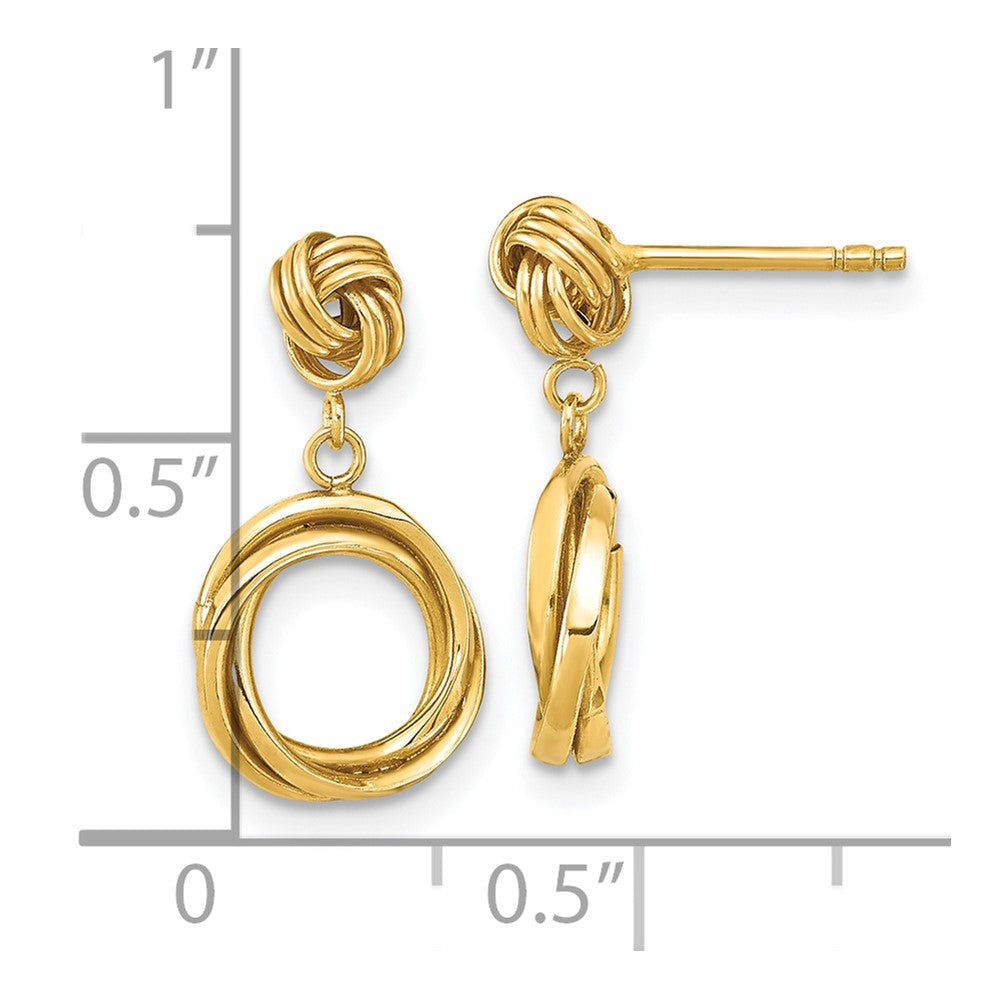 Gold Polished Love Knot with Small Fancy Dangle Post Earrings - Model SE2552 - Charlie & Co. Jewelry