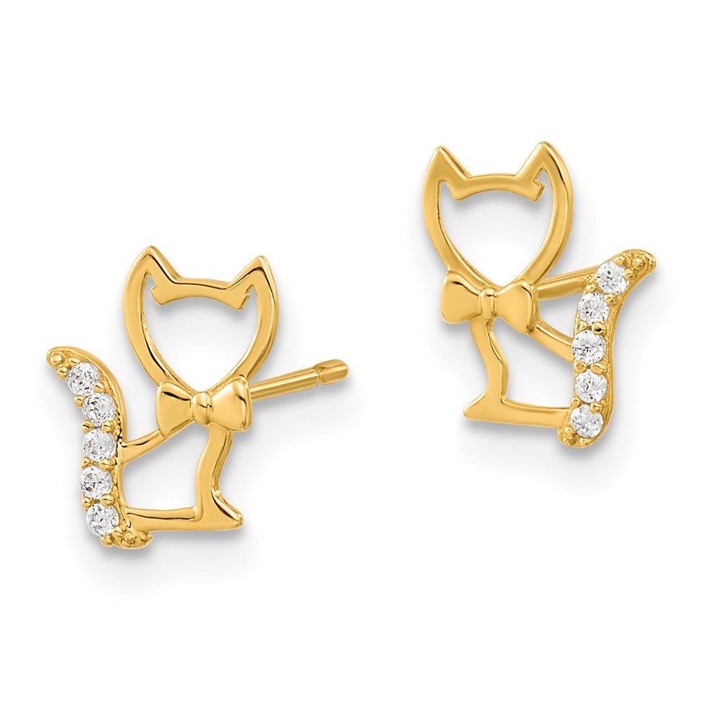 Gold Madi K Childrens Kitten with CZ Tail Post Earrings - Model SE2568 - Charlie & Co. Jewelry