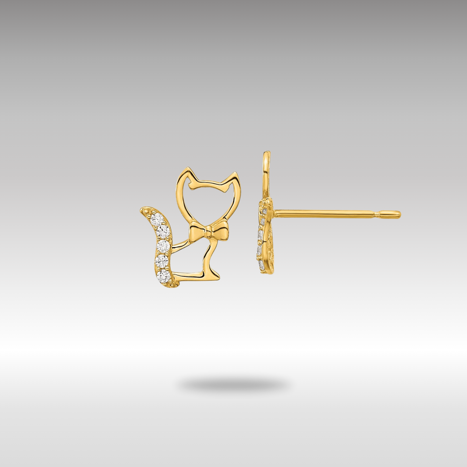 Gold Madi K Childrens Kitten with CZ Tail Post Earrings - Model SE2568 - Charlie & Co. Jewelry