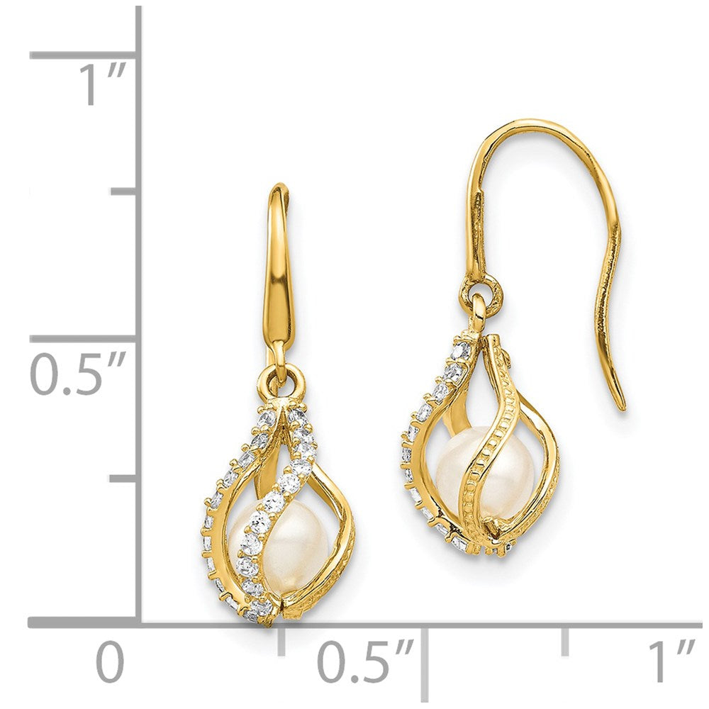 Gold White Freshwater Cultured Pearl CZ Cage Dangle Earrings - Model SE2864 - Charlie & Co. Jewelry