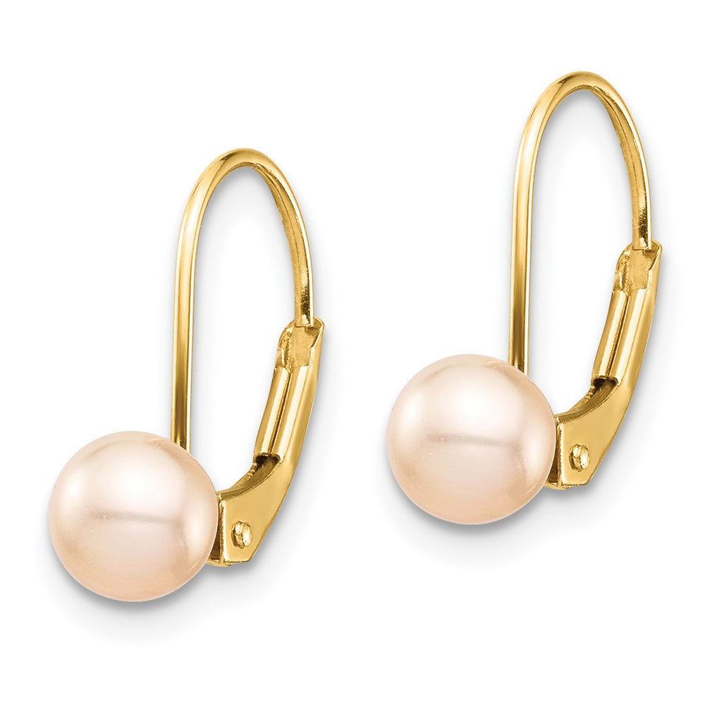 Gold 5-6mm Pink Round FW Cultured Pearl Leverback Earrings - Model SE2965 - Charlie & Co. Jewelry