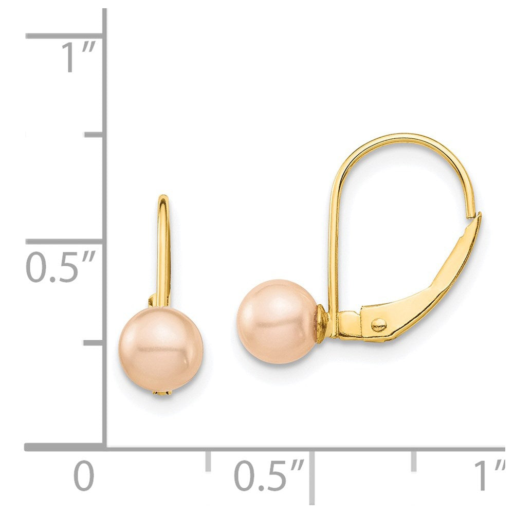 Gold 5-6mm Pink Round FW Cultured Pearl Leverback Earrings - Model SE2965 - Charlie & Co. Jewelry