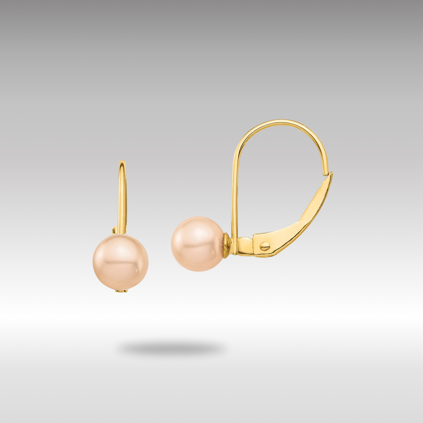 Gold 5-6mm Pink Round FW Cultured Pearl Leverback Earrings - Model SE2965 - Charlie & Co. Jewelry