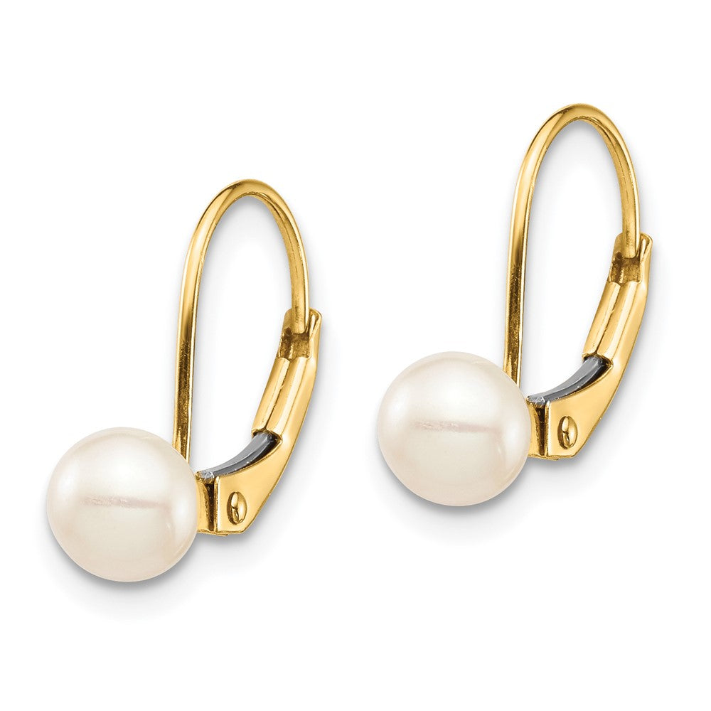 Gold Madi K 5-6mm White Round FW Cultured Pearl Leverback Earrings Model-SE2966 - Charlie & Co. Jewelry