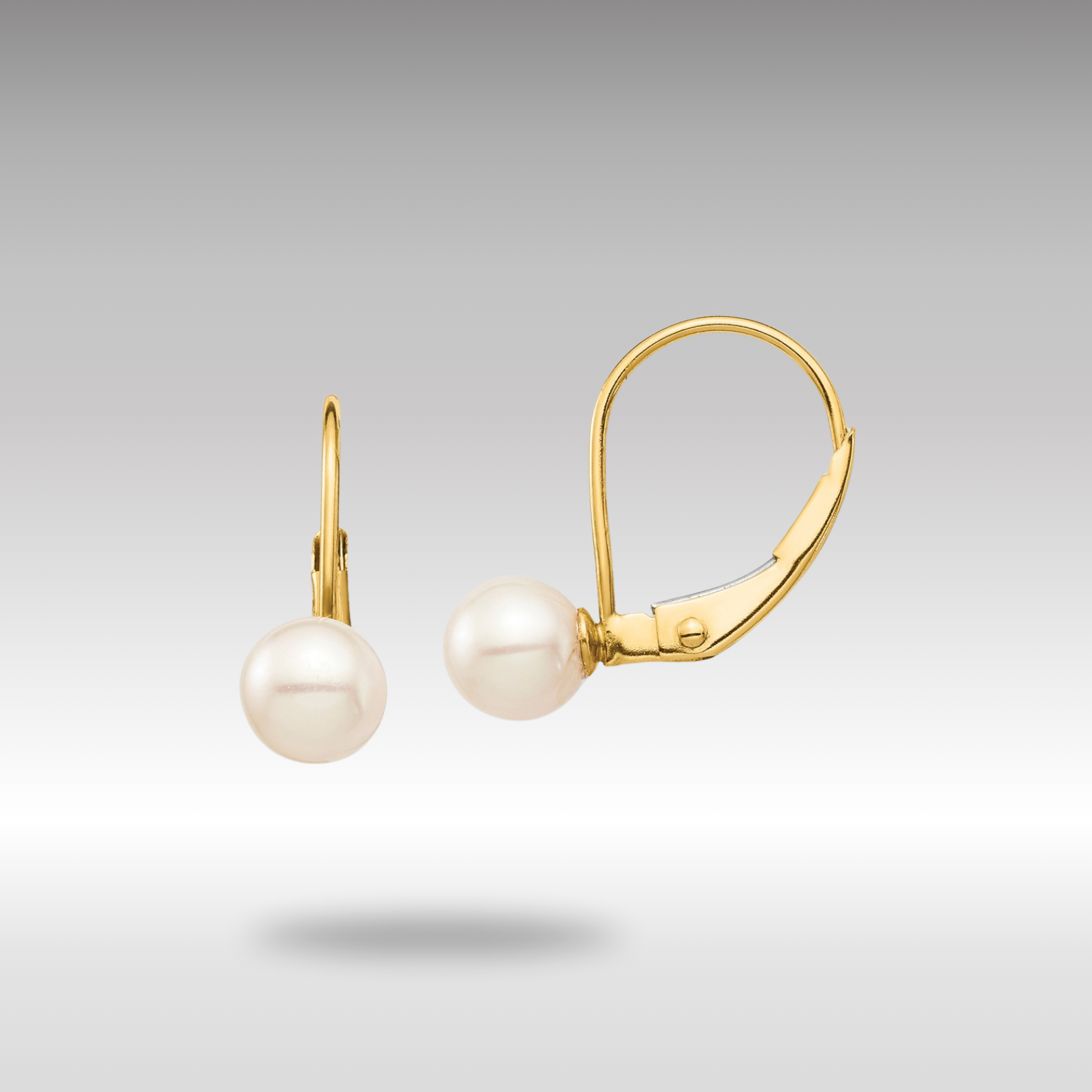 Gold Madi K 5-6mm White Round FW Cultured Pearl Leverback Earrings Model-SE2966 - Charlie & Co. Jewelry