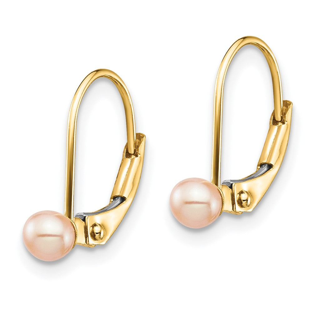 Gold Madi K 3-4mm Pink Round FW Cultured Pearl Leverback Earrings - Model SE2968 - Charlie & Co. Jewelry