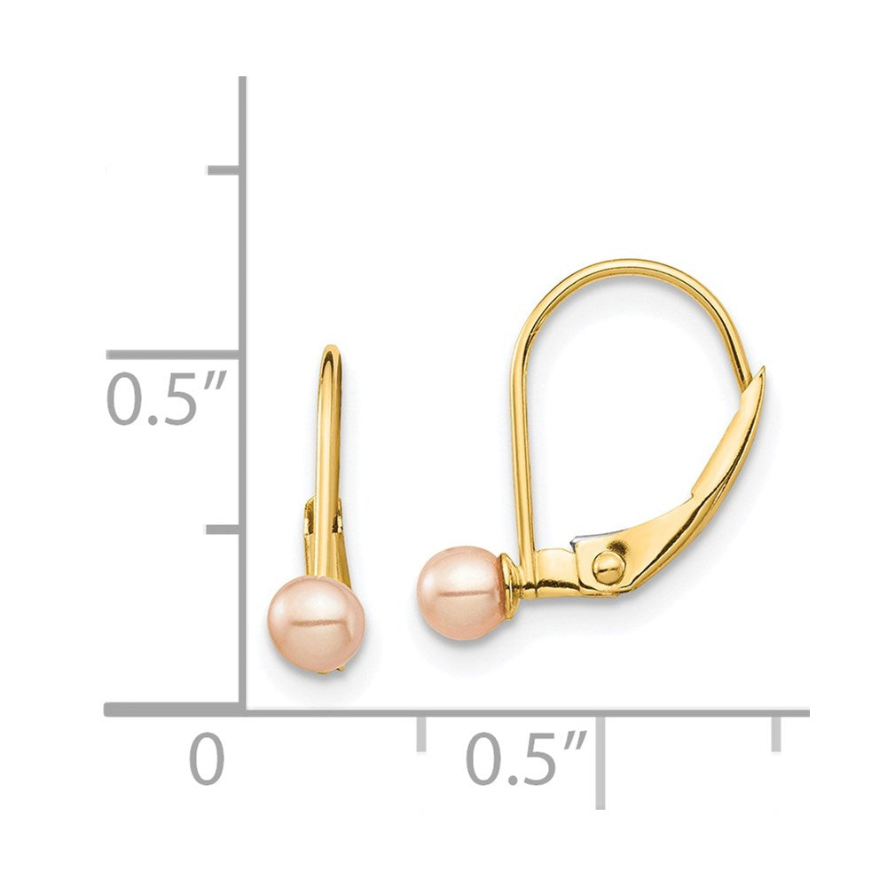 Gold Madi K 3-4mm Pink Round FW Cultured Pearl Leverback Earrings - Model SE2968 - Charlie & Co. Jewelry