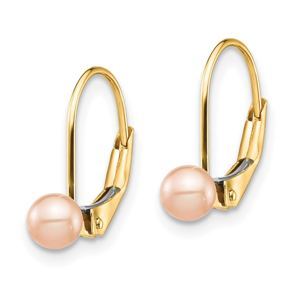 Gold Madi K 4-5mm Pink Round FW Cultured Pearl Leverback Earrings - Model SE2969 - Charlie & Co. Jewelry