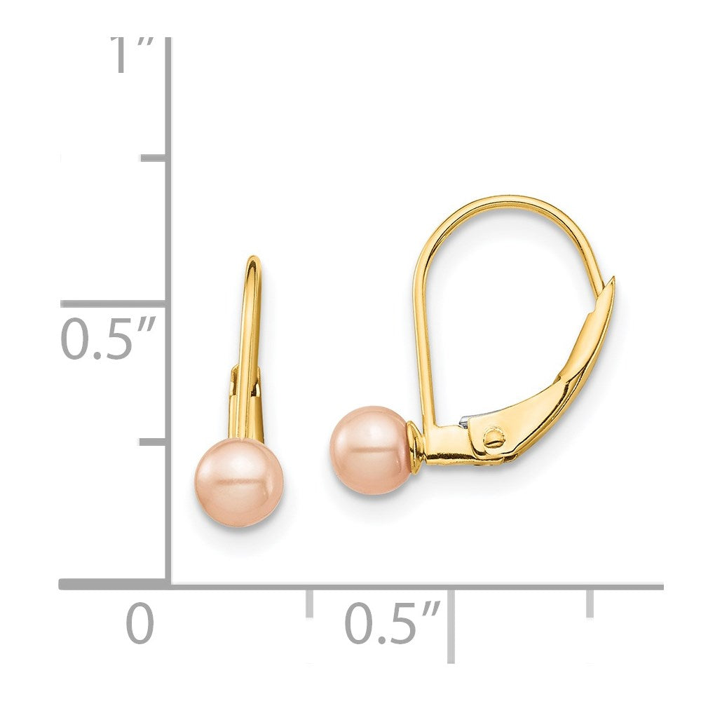 Gold Madi K 4-5mm Pink Round FW Cultured Pearl Leverback Earrings - Model SE2969 - Charlie & Co. Jewelry