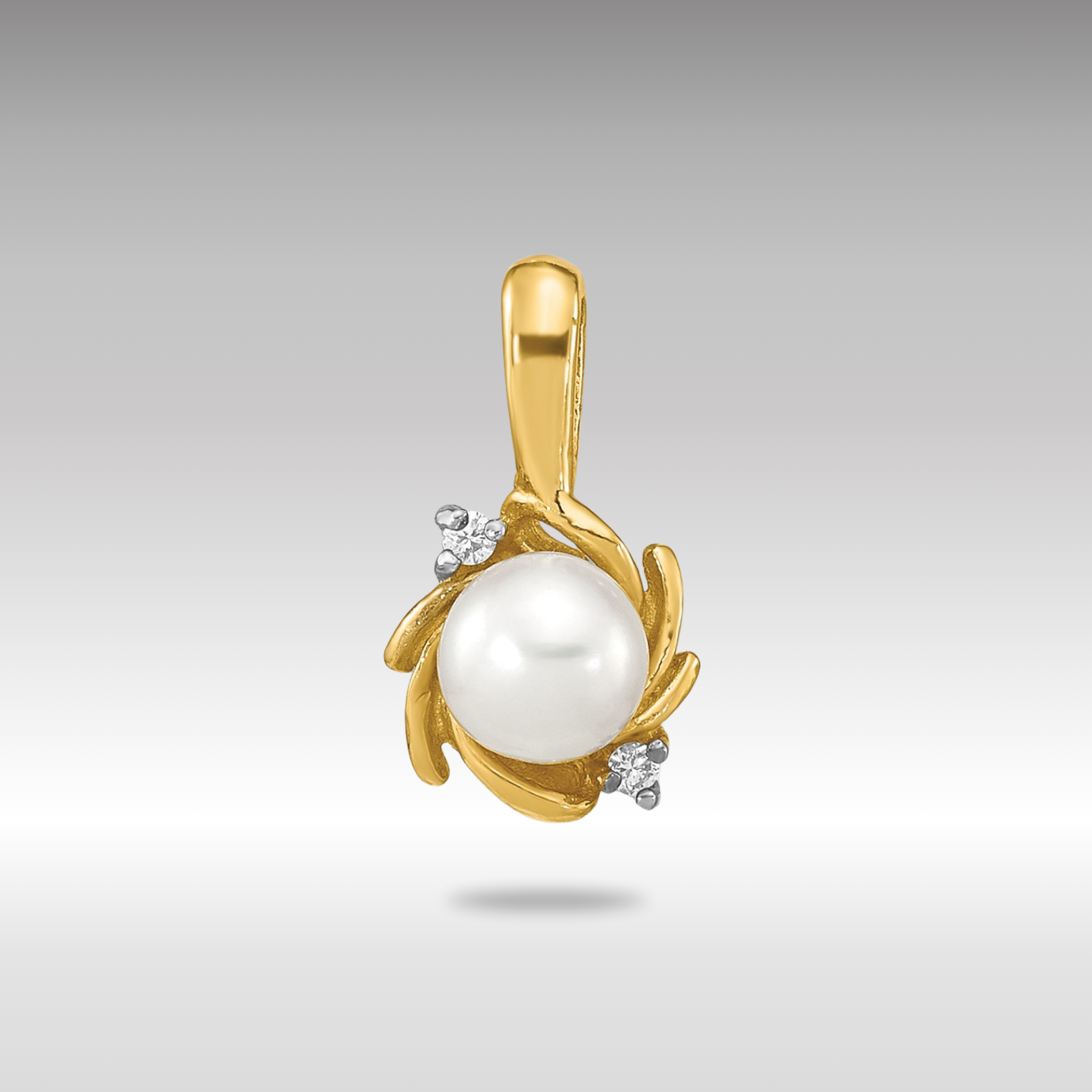 Gold Madi K 5-6mm Button White FWC Pearl .02ct. Diamond Pendant - Model SE3035 - Charlie & Co. Jewelry