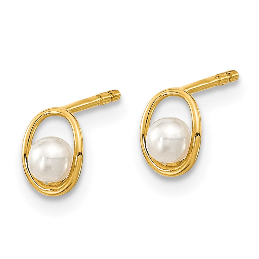 Gold Madi K Polished Oval with FW Cultured Pearl Post Earrings - Model SE3039 - Charlie & Co. Jewelry