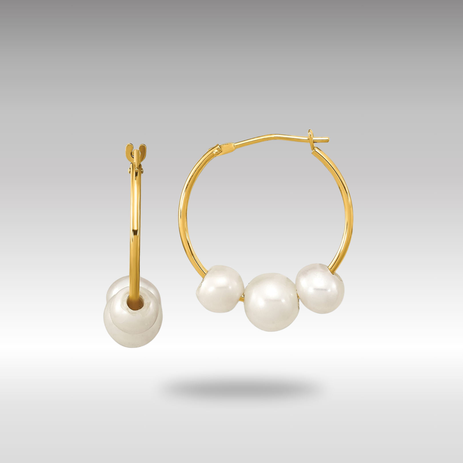 Gold Madi K 5-7mm Round White FWC Pearl Hoop Earrings - Model SE3046 - Charlie & Co. Jewelry