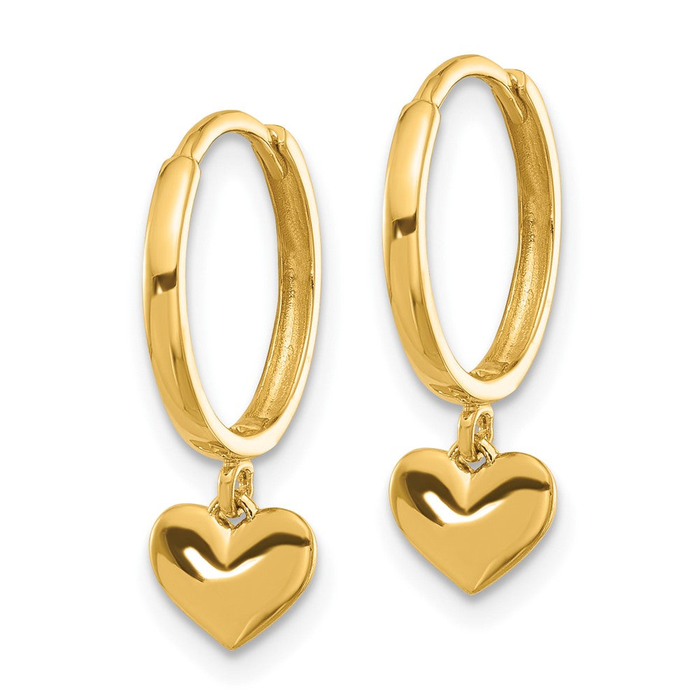 Gold Madi K Polished Heart Dangle Huggie Hoop Earrings Model-SE3055 - Charlie & Co. Jewelry