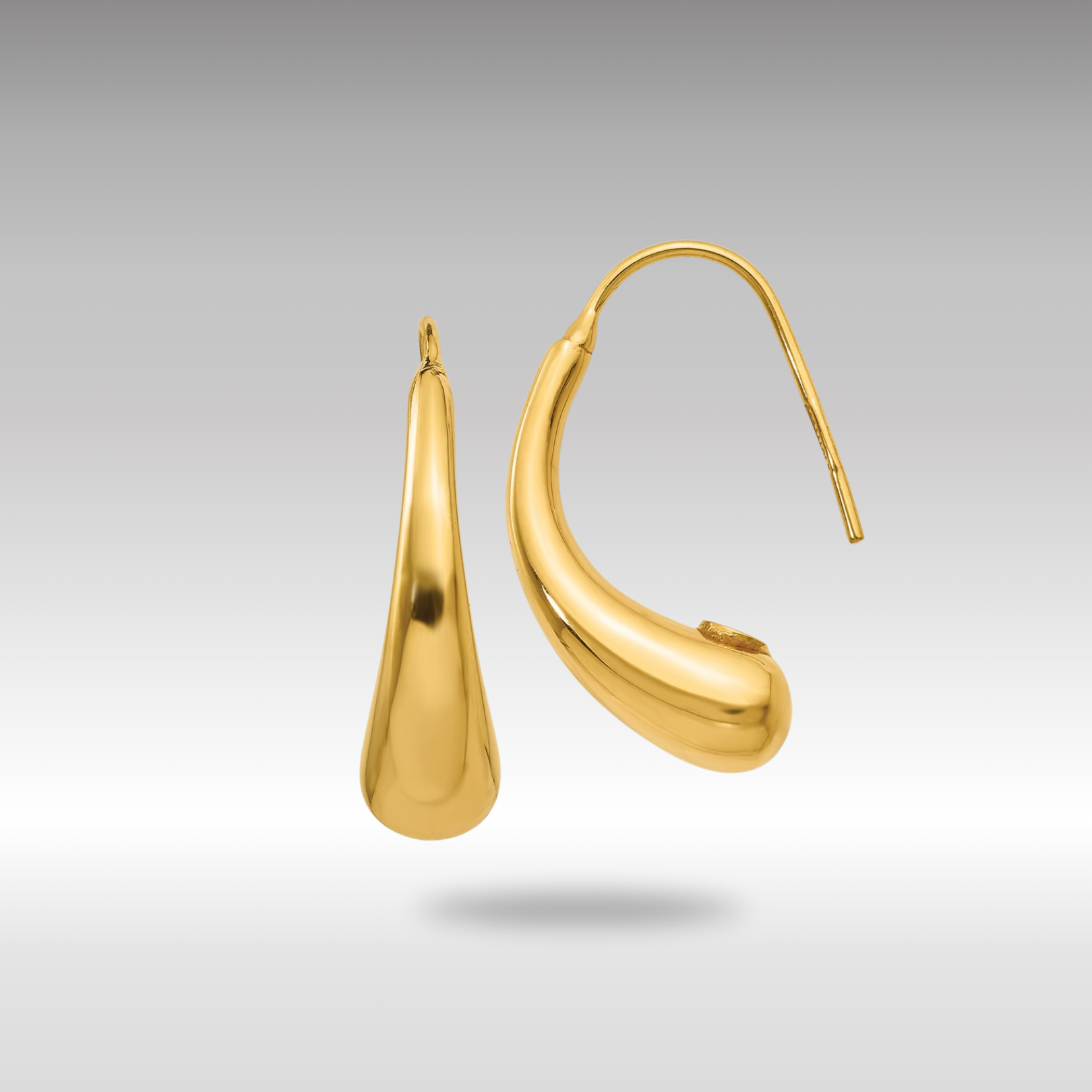 Gold Polished Puffed Teardrop Shepherd Hook Earrings - Model SF2445 - Charlie & Co. Jewelry