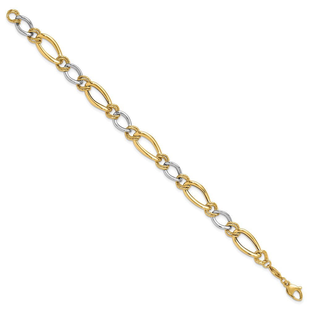 Charlie & Co Jewelry | 14k Two-tone Polished & Textured Fancy Oval Curb Bracelet - Model SF2563