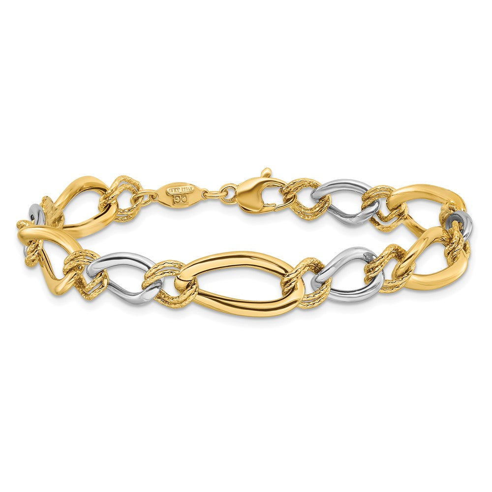 Charlie & Co Jewelry | 14k Two-tone Polished & Textured Fancy Oval Curb Bracelet - Model SF2563