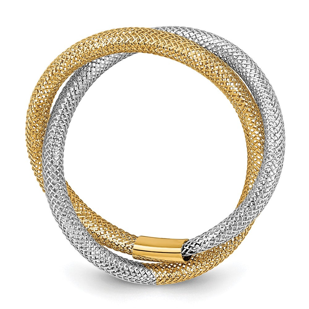 Yellow and White Gold Twisted Woven Mesh Stretch Ring Model-SF2822 - Charlie & Co. Jewelry