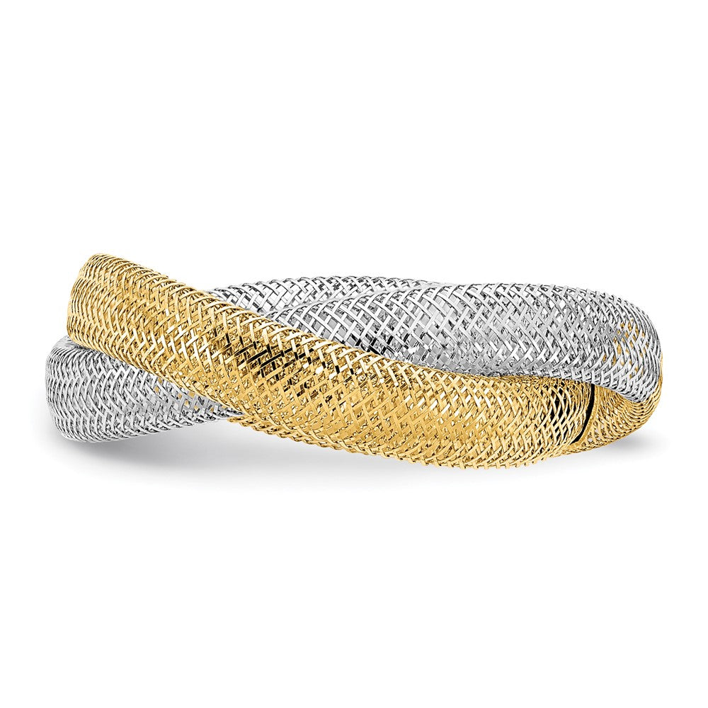 Yellow and White Gold Twisted Woven Mesh Stretch Ring Model-SF2822 - Charlie & Co. Jewelry