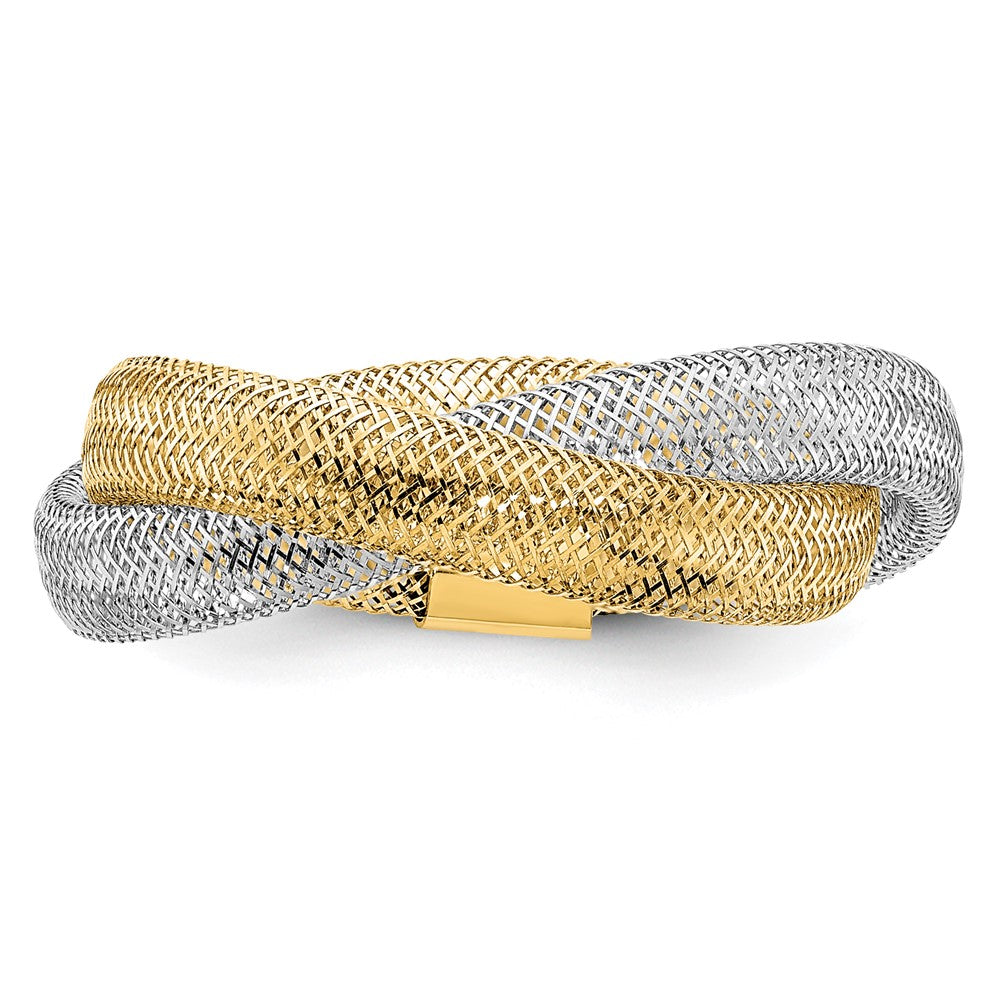 Yellow and White Gold Twisted Woven Mesh Stretch Ring Model-SF2822 - Charlie & Co. Jewelry