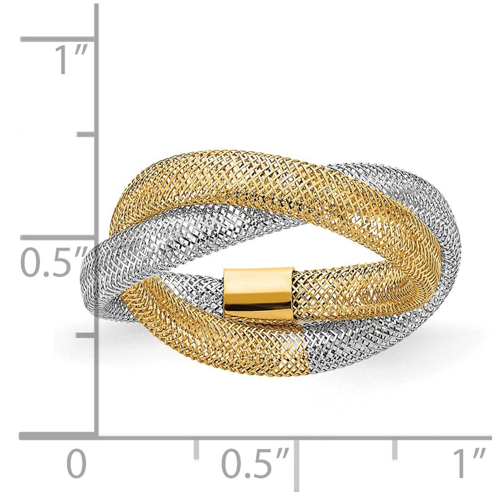 Yellow and White Gold Twisted Woven Mesh Stretch Ring Model-SF2822 - Charlie & Co. Jewelry