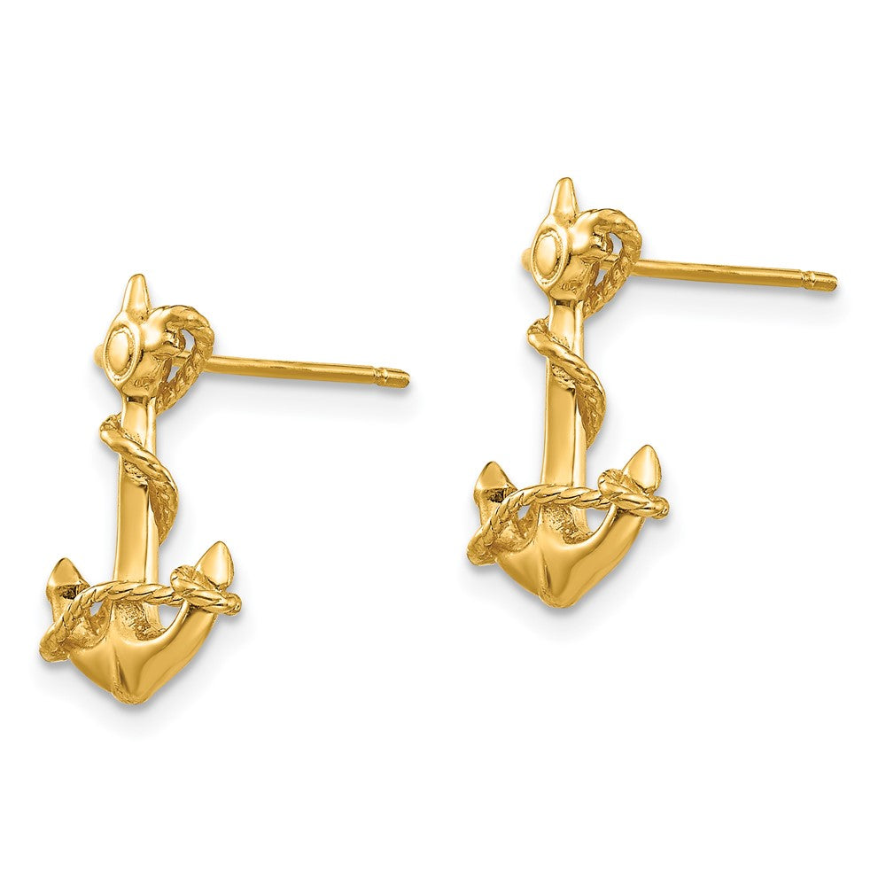 Gold 3-D Anchor with Rope Post Earrings - Model TC564 - Charlie & Co. Jewelry