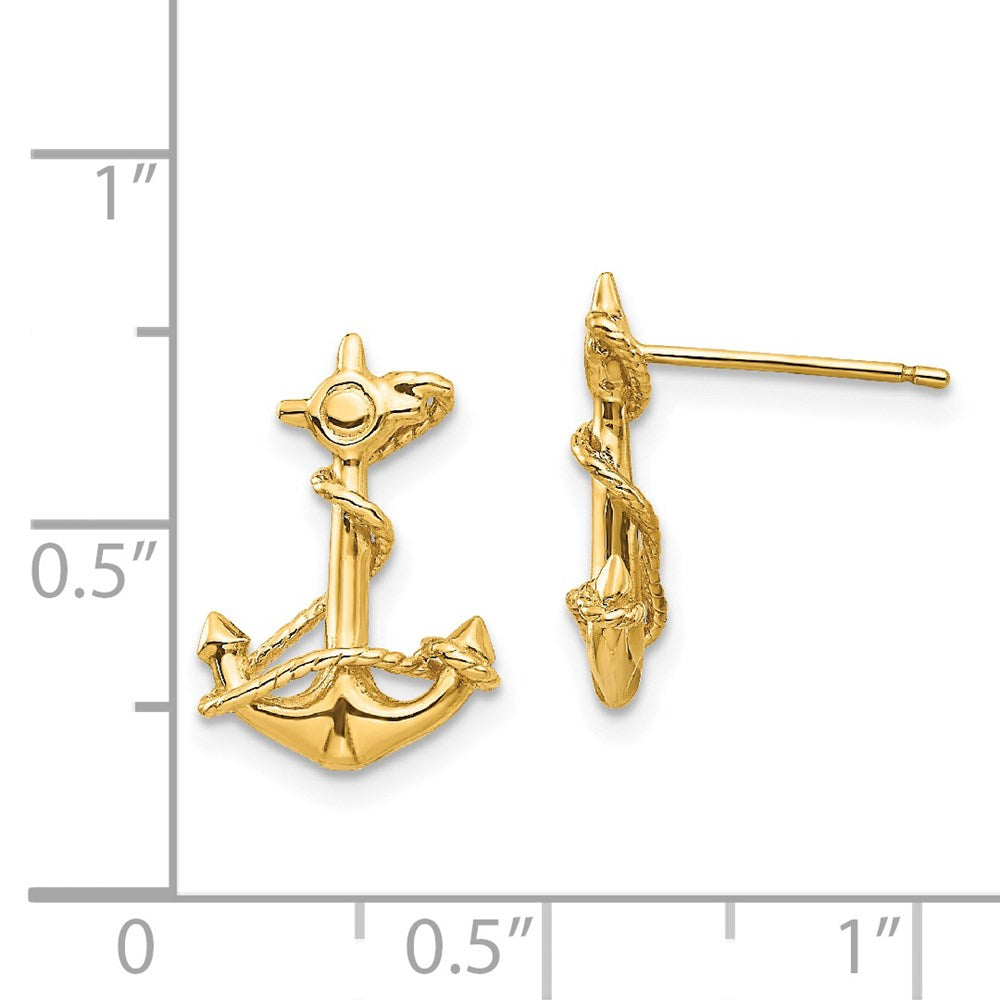 Gold 3-D Anchor with Rope Post Earrings - Model TC564 - Charlie & Co. Jewelry