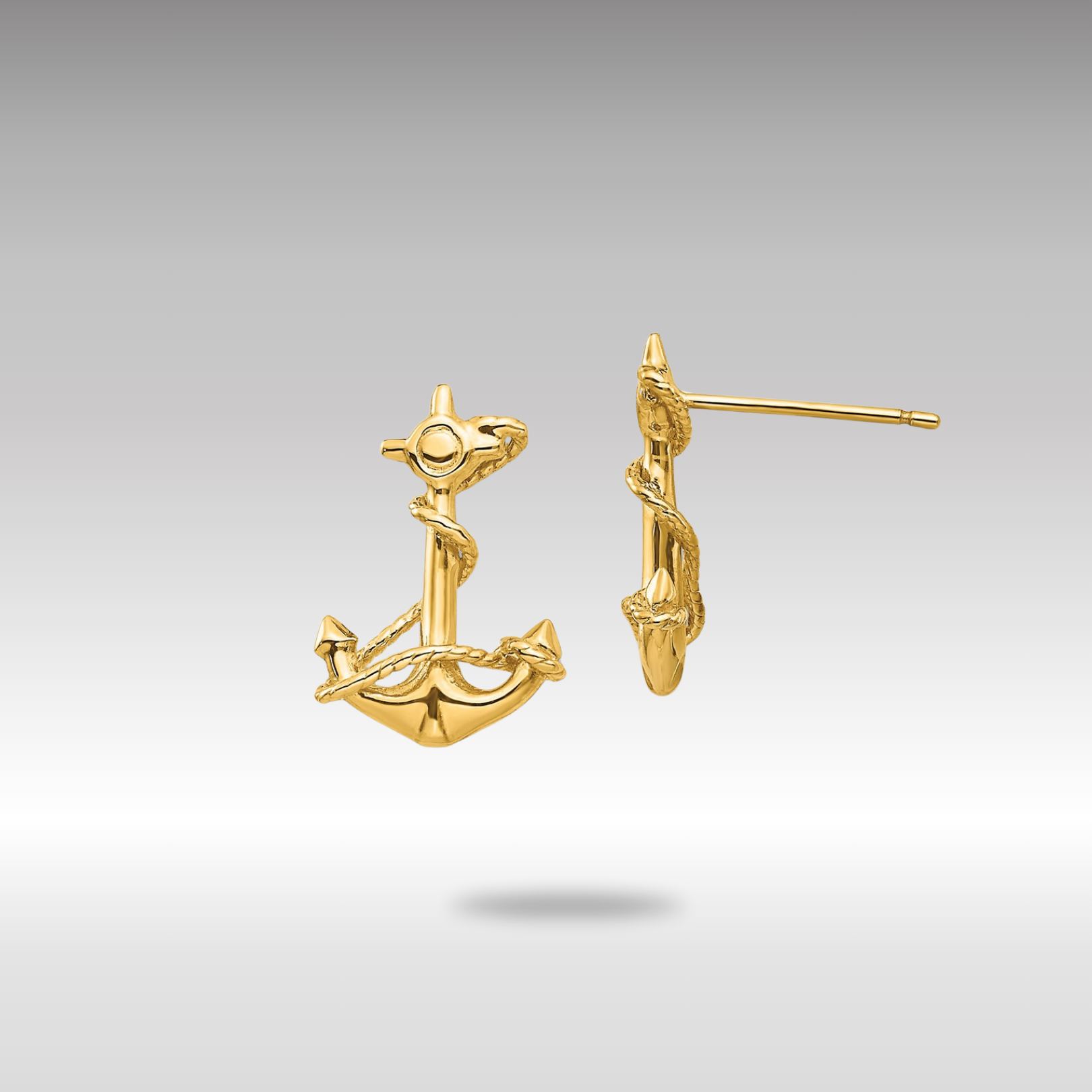 Gold 3-D Anchor with Rope Post Earrings - Model TC564 - Charlie & Co. Jewelry