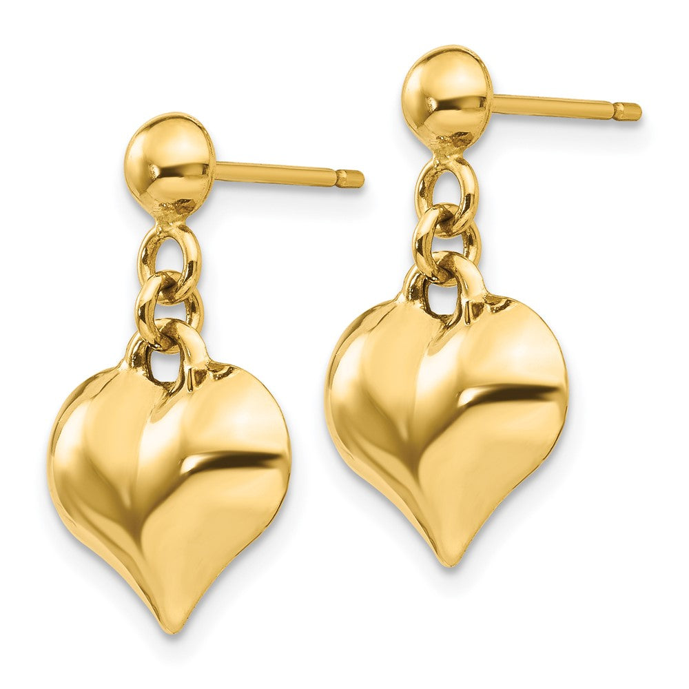 Gold Polished Puffed Heart Dangle Post Earrings Model-TC719 - Charlie & Co. Jewelry