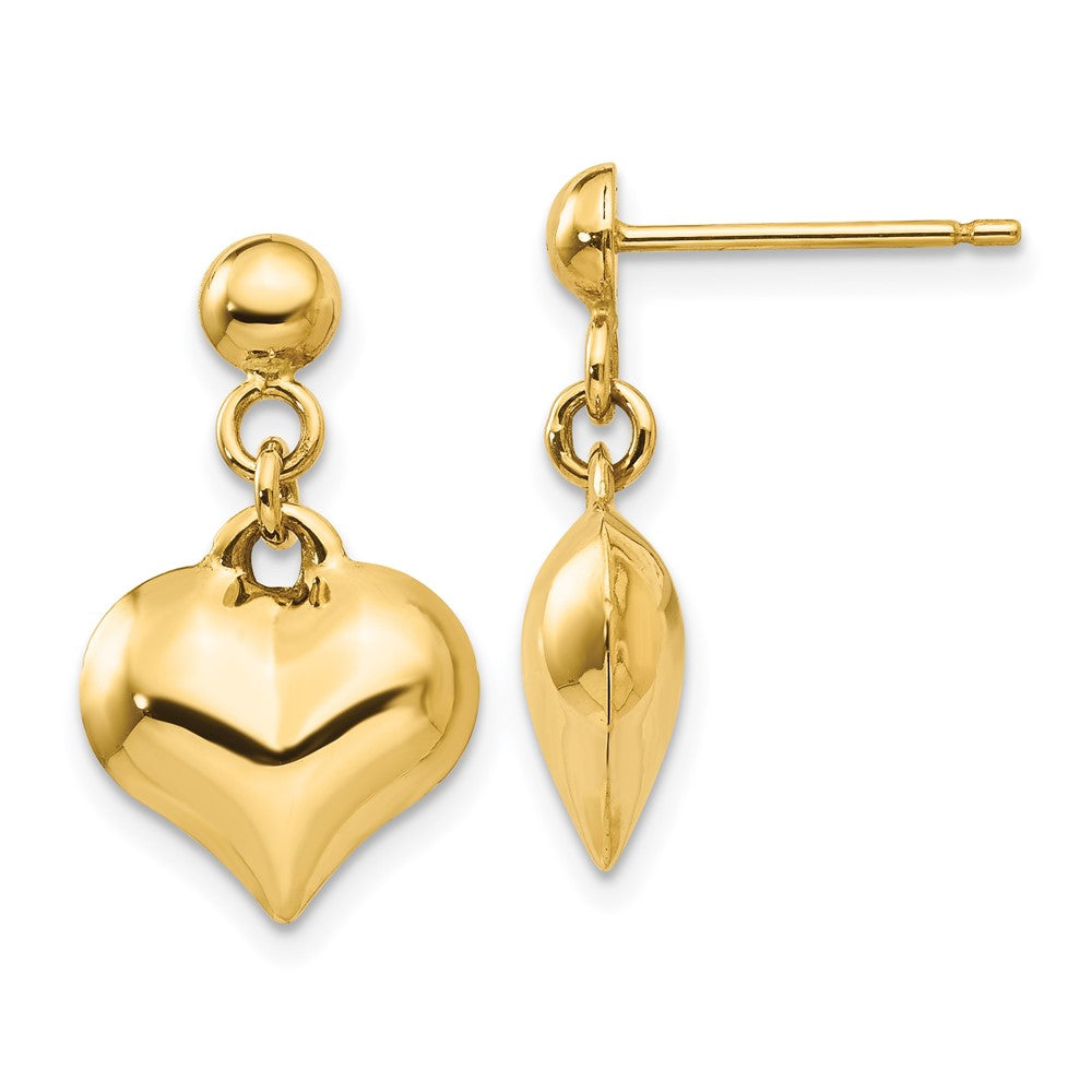 Gold Polished Puffed Heart Dangle Post Earrings Model-TC719 - Charlie & Co. Jewelry