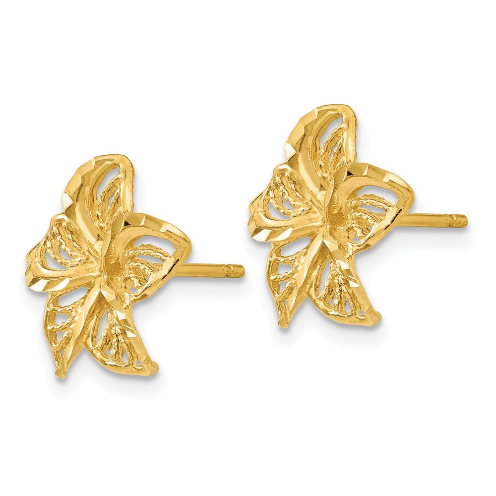 Gold Diamond-cut Filigree Plumeria Earrings - Model TC731 - Charlie & Co. Jewelry