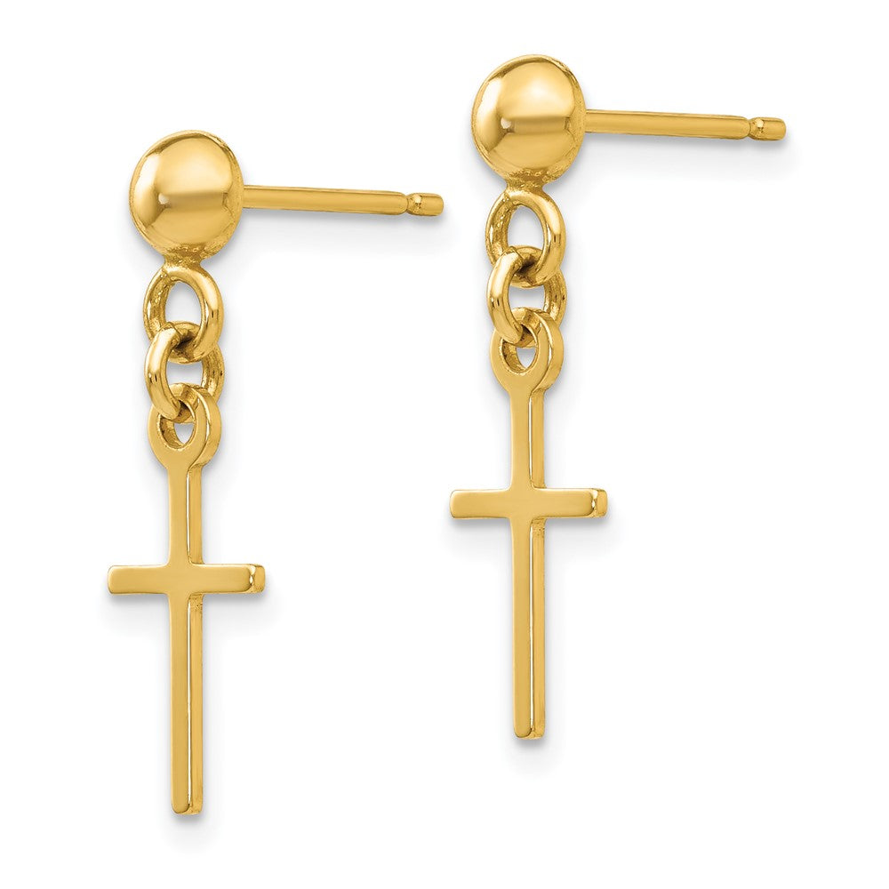 Gold Polished Cross Dangle Post Earrings Model-TC741 - Charlie & Co. Jewelry