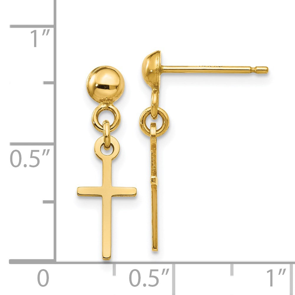 Gold Polished Cross Dangle Post Earrings Model-TC741 - Charlie & Co. Jewelry