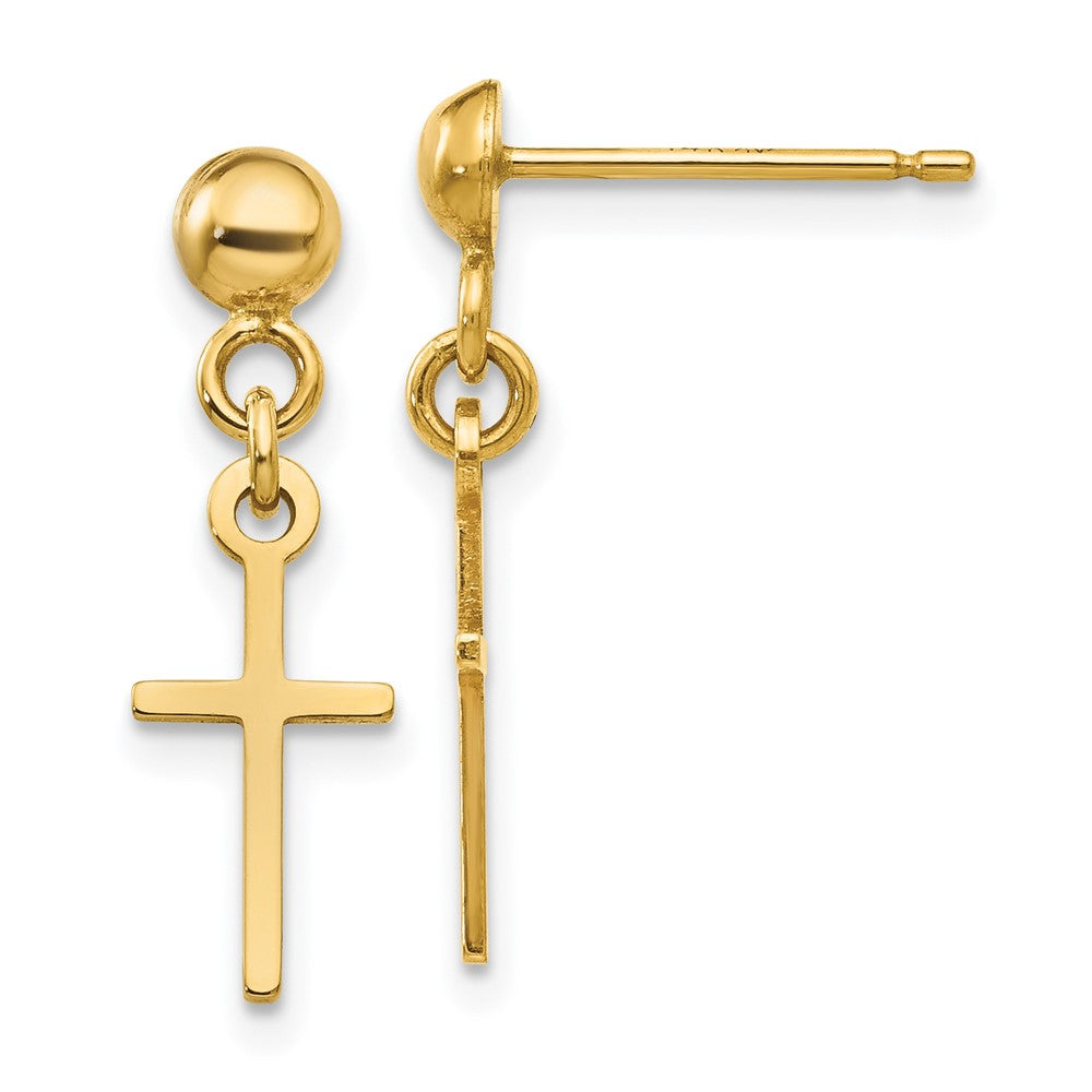 Gold Polished Cross Dangle Post Earrings Model-TC741 - Charlie & Co. Jewelry