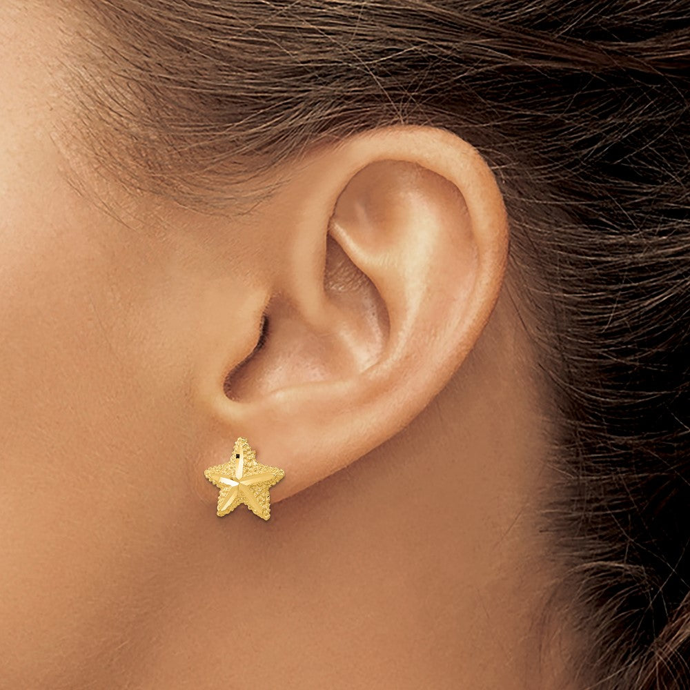 Gold Polished Diamond-cut Starfish Post Earrings - Model TC990 - Charlie & Co. Jewelry