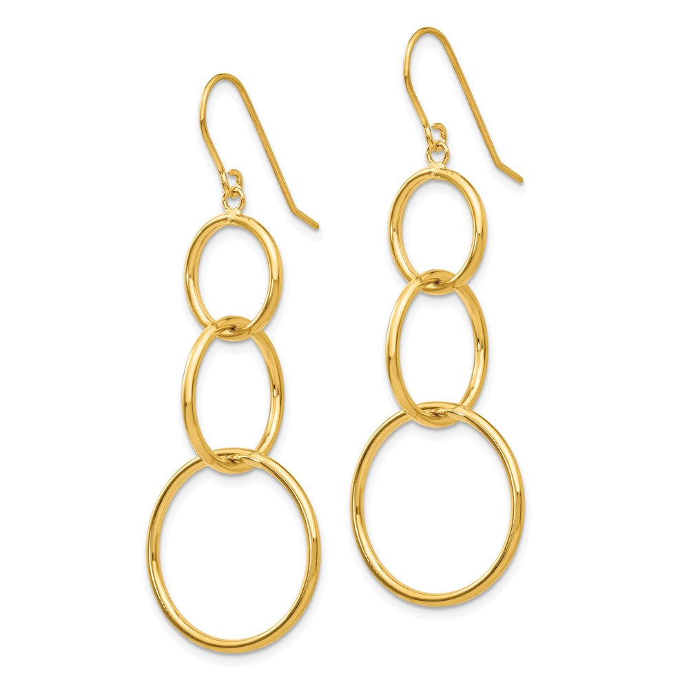 Gold 3 Circle Dangle Wire Earrings - Model TE363 - Charlie & Co. Jewelry