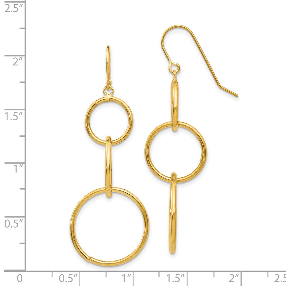 Gold 3 Circle Dangle Wire Earrings - Model TE363 - Charlie & Co. Jewelry