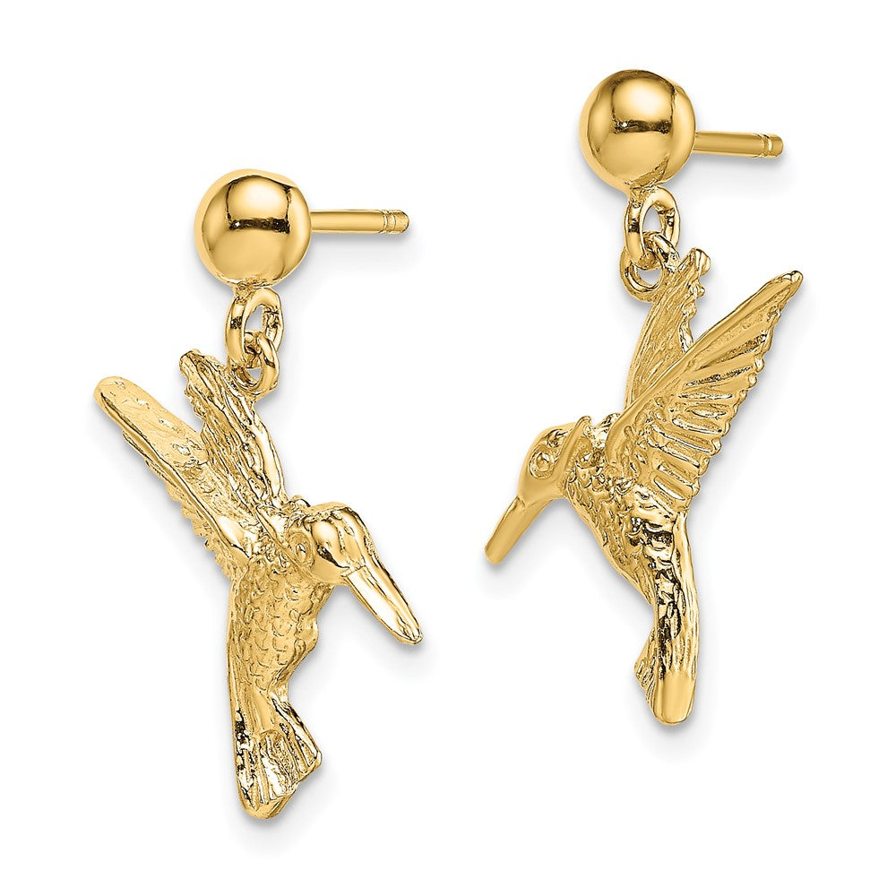 Gold Hummingbird Post Dangle Earrings - Model TE671 - Charlie & Co. Jewelry