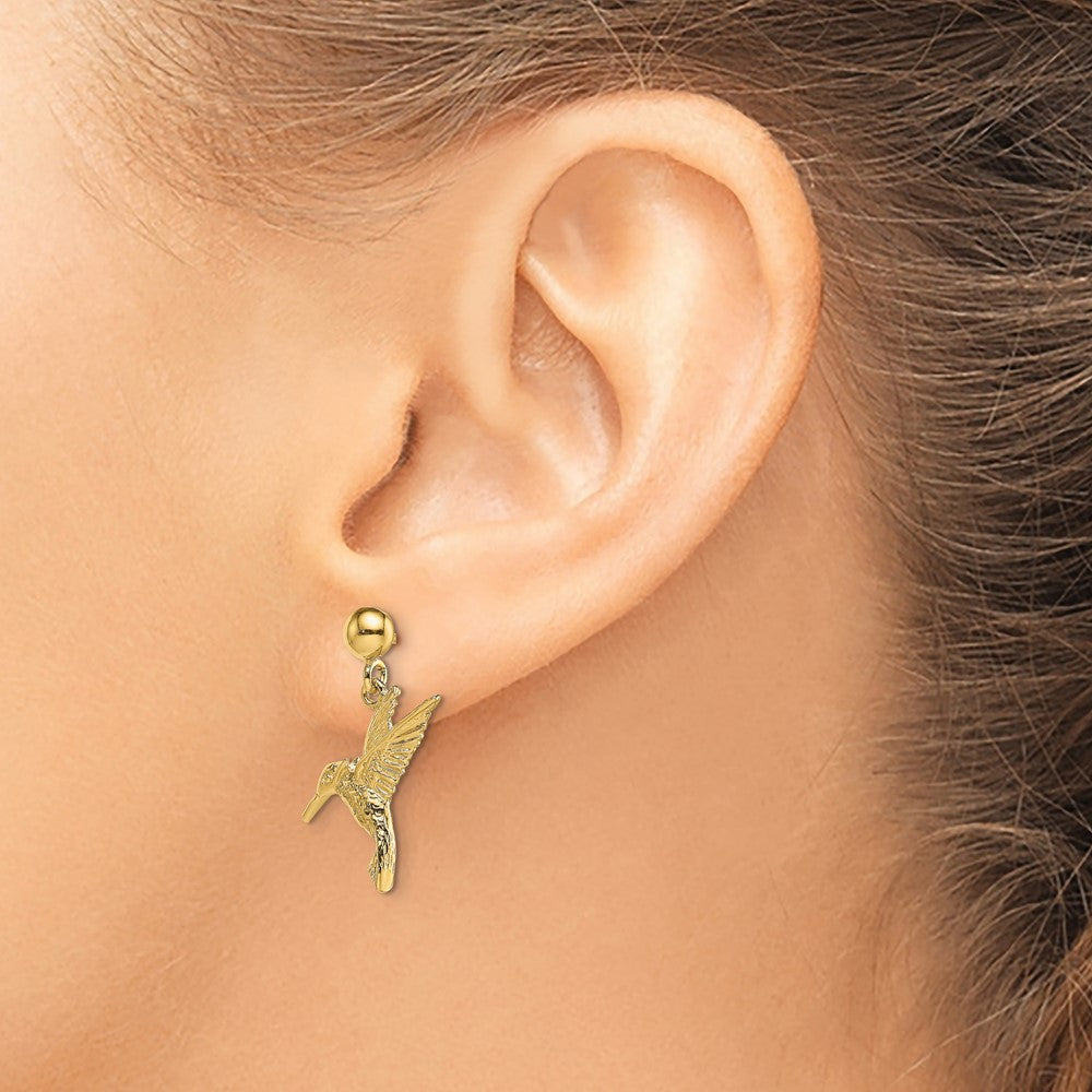 Gold Hummingbird Post Dangle Earrings - Model TE671 - Charlie & Co. Jewelry